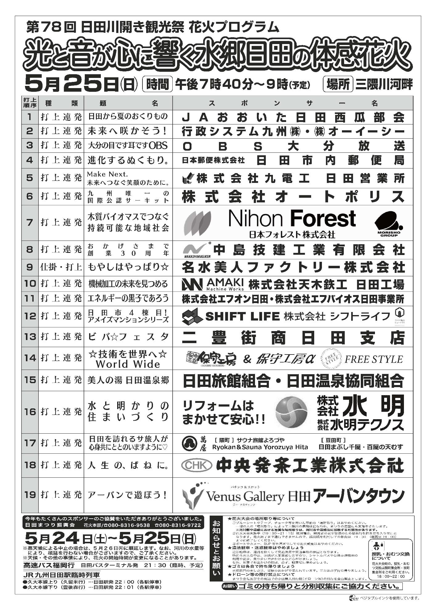 観光祭 花火プログラム(5月25日日曜日)