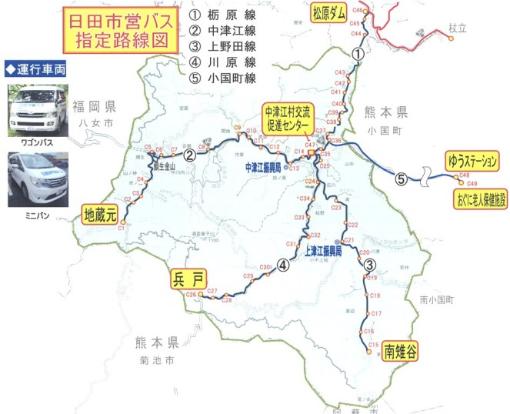 市営上・中津江バス指定路線図
