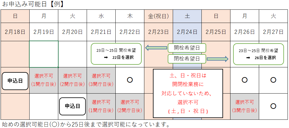 オンライン申請可能な日付
