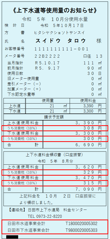 上下水道等使用料のお知らせの画像データ