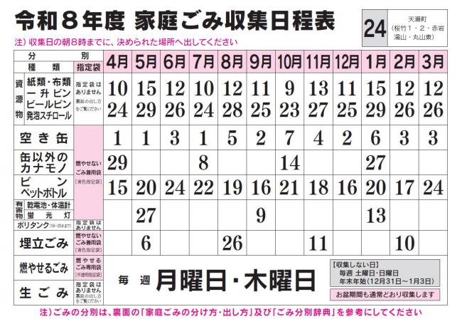 ごみ収集日程表 24コース