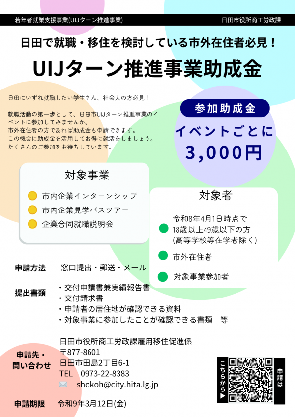 Uijターン推進事業助成金チラシ